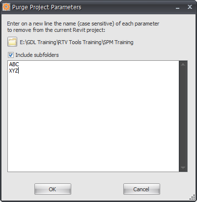 SPM Purge Multiple Project parameters dialog